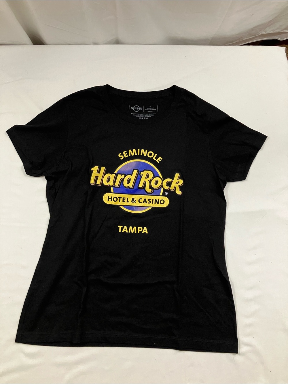 Hard Rock Cafe Black Tee with Yellow & Blue Logo - Seminole Tampa